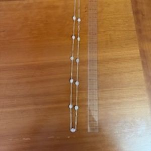 34 inch silver tone & rose quarts stone necklace